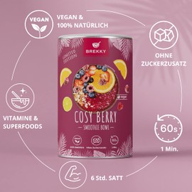 BREKKY Cosy Berry Smoothie Bowl Vegan 100% Natural Ingredients No Added Sugar Easy Preparation Superfood Mix Breakfast