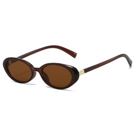 LJCZKA Retro Oval Sunglasses Women's 90s Vintage Cat Eye Sunglasses Fashion Small Slim Glasses with UV400 Protection, brown