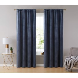 HLC.ME Lopez Velvet Premium Soft Light Filtering Back Tab Rod Pocket Window Treatment Curtain Drapery Panels for Bedroom & Living Room - Set of 2 Panels (54 x 84 inches Long, Navy Blue)