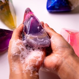 Rock Soap- Soap Rocks set of 2- Gemstone Soaps with Real Crystals inside- Decorative Crystal Soap with Natural Ingredients & Essential Oil- Moisturizing & Scented Fancy Soap Gift for Women & Men