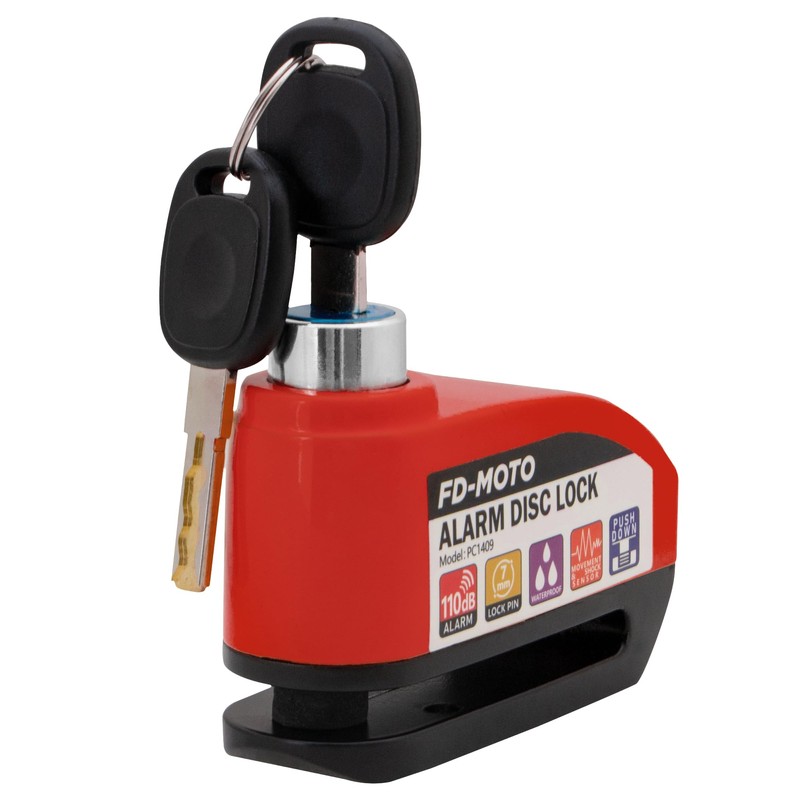 FD-MOTO Alarm Disc Lock & Reminder Cable Black/Red