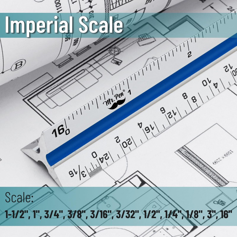 Mr. Pen Architectural Scale Ruler, 12 Inch, White, Contractor's Scaling