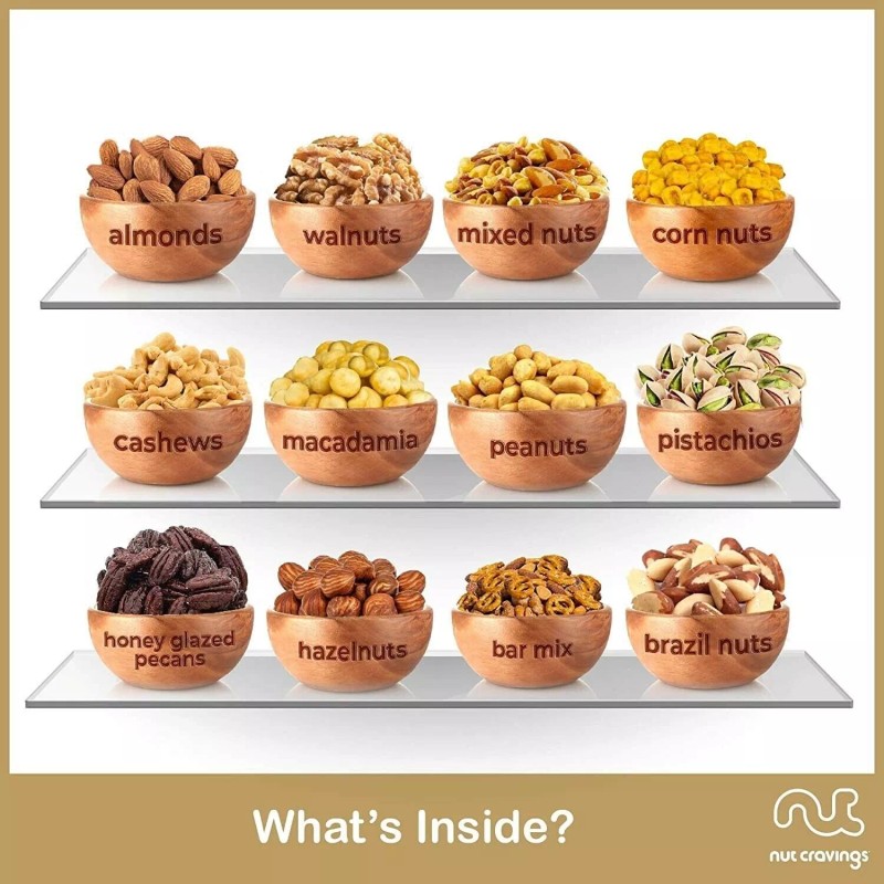 Nuts Gift Basket in Wooden Tray + Red Ribbon (12