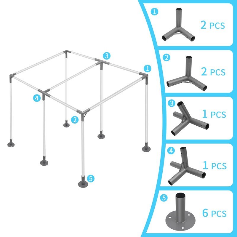ICITYWALL 6 Leg Carport Kits，Slant Roof Canopy Fitting Kit with