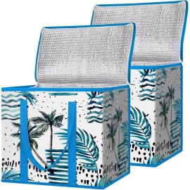 BALEINE 2Pk Insulated Reusable Grocery Bags, Collapsible Cooler Bag for Groceries, Heavy - GREY