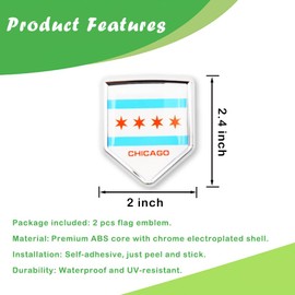 Newperlite Chicago Flag Decal Sticker Car Emblem Chicago Flag Car Decoration Accessories Chrome Shield for Truck Vehicles Cars, 2 Pack