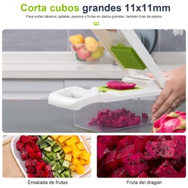 KAMYSEN Picadora de verduras, picadora de verduras multifuncional，con 6 cuchillas de acero inoxidable, cortador de verduras 14 en 1 con contenedor, picadora, picadora de cebollas, picadora manual de verduras para ajos, brócoli, zanahorias, patatas, tomat