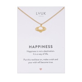 LUUK LIFESTYLE Modern Stainless Steel Necklace with Pendant, 50 cm Adjustable Length, Jewelry Gift for Best Friend, Saturn, Gold