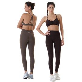 AUROLA Power Collection 2 Pieces Set Workout Leggings for Women Ribbed Thick Seamless Scrunch Active Pants,Set (Chocolate Torte+Chestnut Brown),L