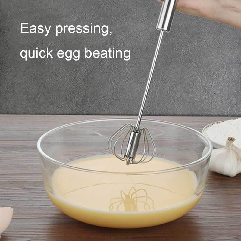 AIMALL Semi-Automatic Stainless Steel Whisk, Hand Push Egg Beater and