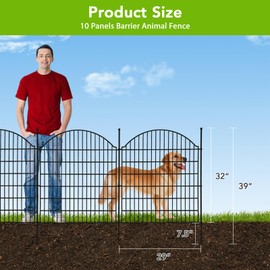 Decorative Garden Fence,10 Panels No Dig Decorative Fence for Outdoor,Yard, Patio,32 in(H) X 24 ft(L) Animal Barrier Rustproof Metal Wire Panel,Temporary Dog Fence- Curved