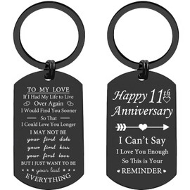 Shoneep Anniversary Engraved Keychain for Boyfriend & Husband, Anniversary Keychain Gifts for Him Her, Husband Wife, Couples, Black (11th Annversary)