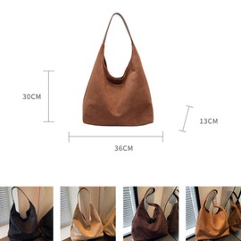 SCOFY FASHION PU Leather Handbag Faux Suede Tote Bag with Pouch, Hobo Slouch Bag, Women's Shoulder Bags Retro Ladies Hobos Bags for Travel School College Work (Brown)