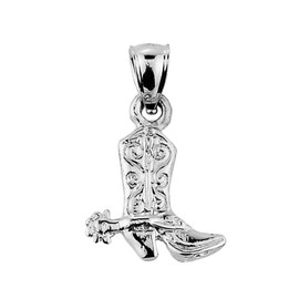 Textured Sterling Silver Western Cowboy Boot Charm Pendant Necklace, 18"