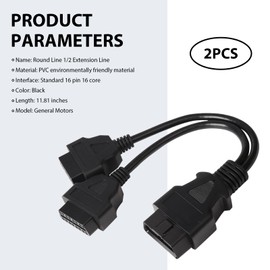 UGSHY 1 PC Car Right Angle OBD2 Y-Shaped Extension Cable, Standard 1 Male to 2 Female 16Pin All-in-one 24AWG Splitter, Intelligent Output OBD Wiring Harness One-to-Two Adapter, Universal Car (Black)