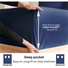 4-Piece Twin XL Sheet Set - 100% Extra Long Staple Cotton, 400 Thread Count, Deep Pockets 15 to 18 Inches, Navy Blue Solid, Hotel-Quality Bedding, Soft & Breathable Bedding for Twin-XL Bed