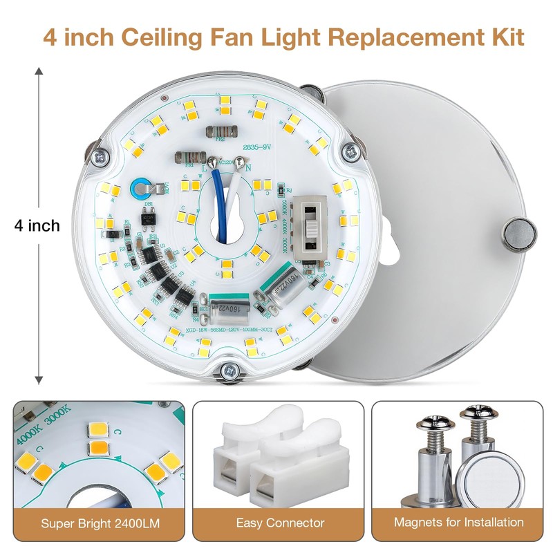 LED Ceiling Fan Light Retrofit Kit, 4 Inch, Ceiling Light