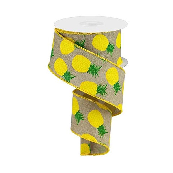 Pineapples Wired Edge Ribbon, 10 Yards (Cream, 1.5 Inches)