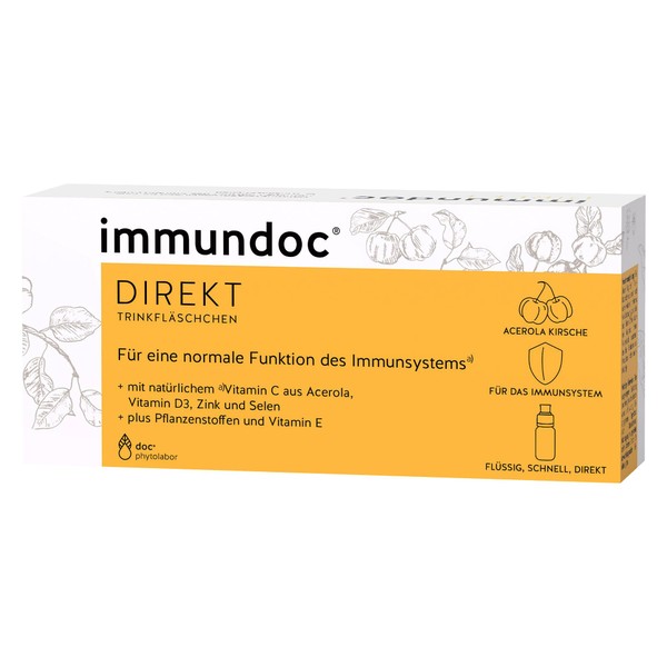 immundoc DIREKT Drinking Bottles, Immune System at the Touch of a Button, 6 Pieces of 10 ml, Dietary Supplement with Natural Vitamin C from Acerola, Vitamin D3, E, Zinc and Selenium