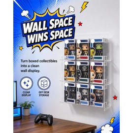 Baemin 2 Pack Wall Shelves Compatible with 21 Funko Pop in Box, Thickened Acrylic Floating Shelves, Mounts with 2-4 Screws, Stackable Display Case for Action Figure Protector, Clear