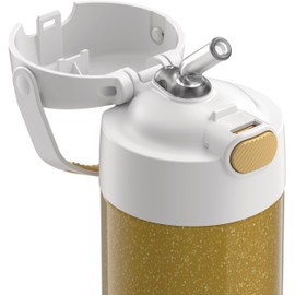 THERMOS FUNTAINER 12 Ounce Stainless Steel Vacuum Insulated Kids Straw Bottle, Glitter Gold