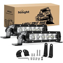 Nilight LED Light Bar Super Slim 2pcs 17,8 cm 30 W Spot Driving Fog Light una Sola Fila Off Road Luces LED para Jeep - 2 Soportes de Montaje Estilo, G