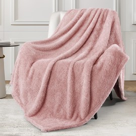 Exclusivo Mezcla Plush Fuzzy Fleece Throw Blanket 127x178 CM, Super Soft, Fluffy and Warm Blankets for Couch, Bed, All Season Use, Dusty Pink