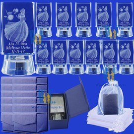 " Princesa Quinceañera Party Favor 12 Pieces 3D Princess Quinceañera Crystal Favor Personalization Customization Laser Engraving - Birthday, Mis XV Años, Mis 15 Años, Sweet 15 and Sweet 16" (2.5"H)