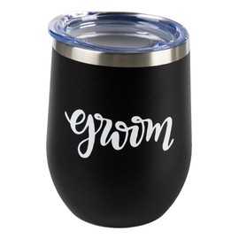 Funky Junque 12 OZ Insulated Wine Tumbler - Groom (Black/White)
