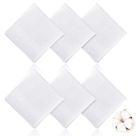6 Pcs Men's Handkerchiefs, 100% Soft Cotton White Handkerchiefs for Men, Classic Reusable Pocket Hankies