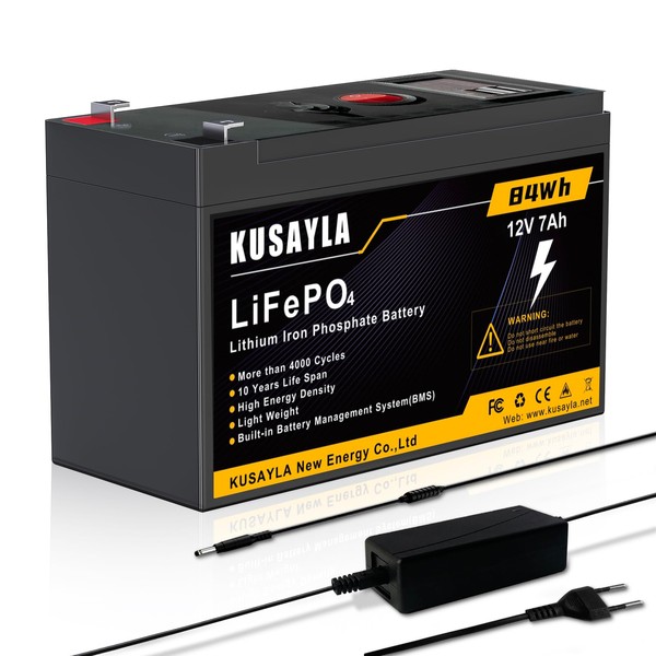 KUSAYLA 12V 7Ah LiFePO4 Lithium Battery,Rechargeable Batteries 4,200+ Deep Cycle