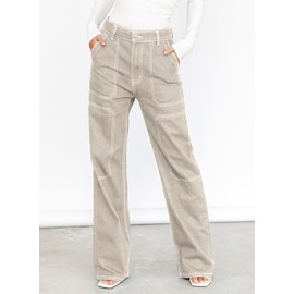 Dokotoo Wide Leg Jeans for Women Casual High Waisted Cargo Jeans Denim Pants Apricot Size 12