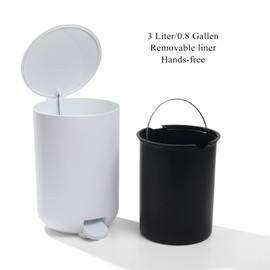 White Bathroom Accessories Set with Small Trash Can 3 Liter/0.8 Gallon,Toothbrush Holder,Soap Dispenser,Vanity Tray,Toilet Brush and Holder White 5PCS