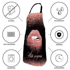 SSCSTS Hello Gorgeous Pink Lips Apron with 2 Pockets, 26.5x33.1in, Adjustable Size Bib Aprons for Men Women Kitchen Cooking Baking Gardening WQZYSS6