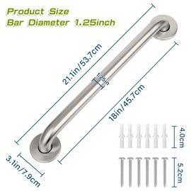 2 Pack 18-Inch Bathroom Safety Grab Bar, 304 Stainless Steel Concealed Screw Shower Handle, Brushed Finish Handicap Handrail for Elderly & Disabled