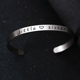 BESPMOSP Big Sis Middle Sis Little Sis Sister Cuff Bangle Bracelet Family Friend Gift for Women (Little Sis)
