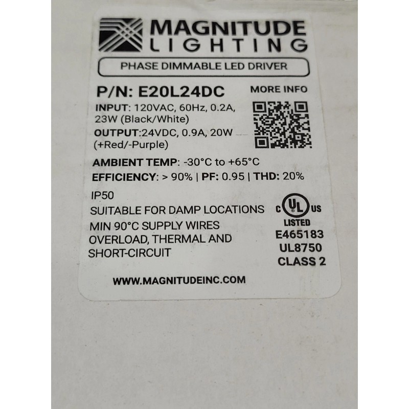 Magnitude E20L24DC E-Series LED Driver 20 Watt Phase Dimmable 120V