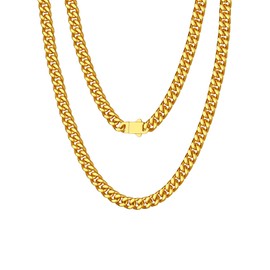 Richsteel Gold Miami Cuban Chain Choker for Men Women 18 Inch Necklace Stainless Steel Fashion Jewelry