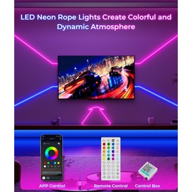DeckTok Led Neon Rope Lights - Flexible Led Control with App/Remote Rope Lights 16.4FT Multiple Modes RGB IP65 Waterproof Outdoor Neon Music Sync Gaming Strip for Bedroom Indoor