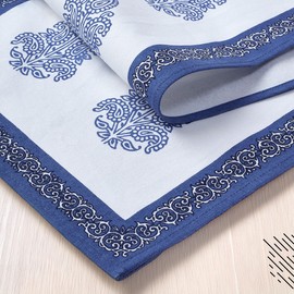 Encasa XO Dining Table Runner Indigo-01 Block Printed Cotton Canvas 32 x 150 cm Jaipur Sanganeri Hand Print