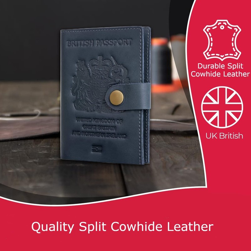 Moirento UK Leather Passport Cover, RFID Blocking Travel Document Wallet