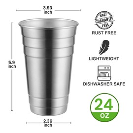 MEWAY Premium Stainless Steel Cups 24 oz Pint Cup Tumbler (4 Pack) - Premium Metal Cups - Stackable Durable Cup，Chilling Beer Glasses, for Travel, Outdoor, Camping