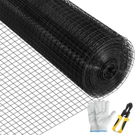 VEVOR Hardware Cloth, 24" x50' & 1"x1" Mesh Size, Galvanized Steel Vinyl Coated 16 Gauge Welded Wire w/A Cutting Plier & A Pair of Fabric Gloves, for Garden Fencing & Pet Enclosures, Black