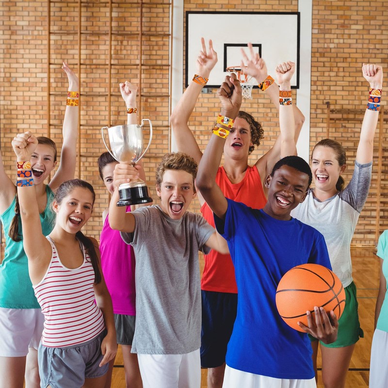 POPOYU 24Pcs Basketball Slap Bracelets,Snap Bracelet Bands for Gifts Bag