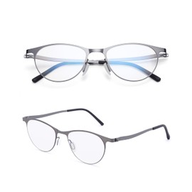 [GO!GRM] 老眼鏡 メンズ おしゃれ レディース リーディンググラス スマホ パソコン ブルーライトカット ボストン型 メガネ 軽量 薄い 薄型 非球面レンズ コンパクト シニアグラス ケース付き PC眼鏡 UVカット グレー 3.0