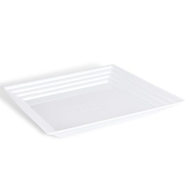 Blue Sky Leveled White Plastic Square Tray | 12x12, 1 Count - Elegant & Durable Party Platter
