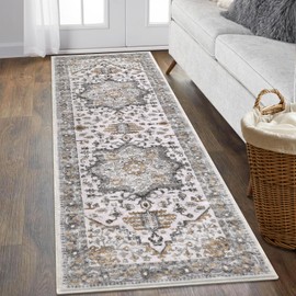 HEBE Washable Runner Rug 2'x6' Non Slip Vintage Hallway Runner Rug Distressed Boho Rug Runners for Hallways Entryway Kitchen Runner Rugs Floor Carpet for Bathroom,Kitchen,Laundry,Entrance