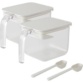 Marna R305W Condiment Pot with Spoon (Wide / 2 Pieces / White) Condiment Container (Moisture Proof) Condiment Container Case (Good Lock Container)