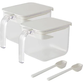 Marna R305W Condiment Pot with Spoon (Wide / 2 Pieces / White) Condiment Container (Moisture Proof) Condiment Container Case (Good Lock Container)