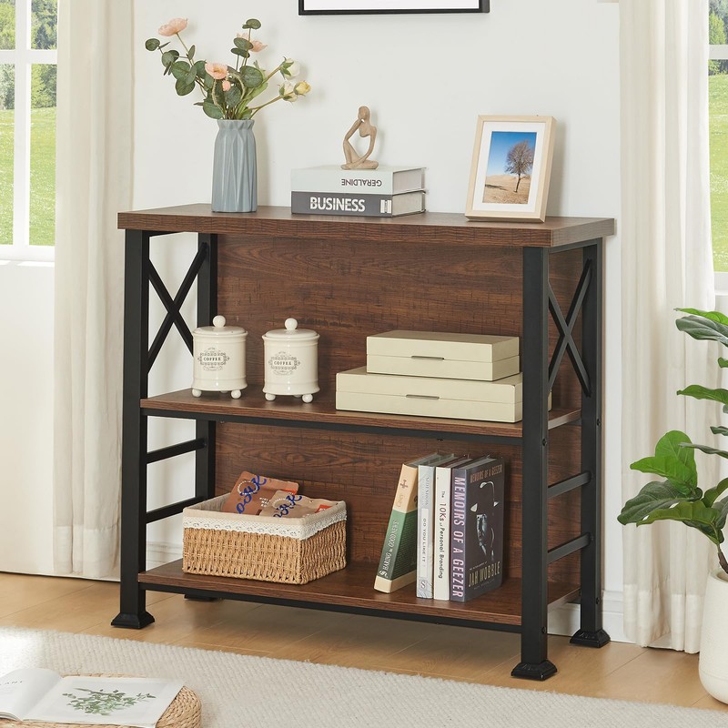 HOMBAZAAR 3-Tier Small Bookshelf, 35.4 Inch Short Book Shelf with